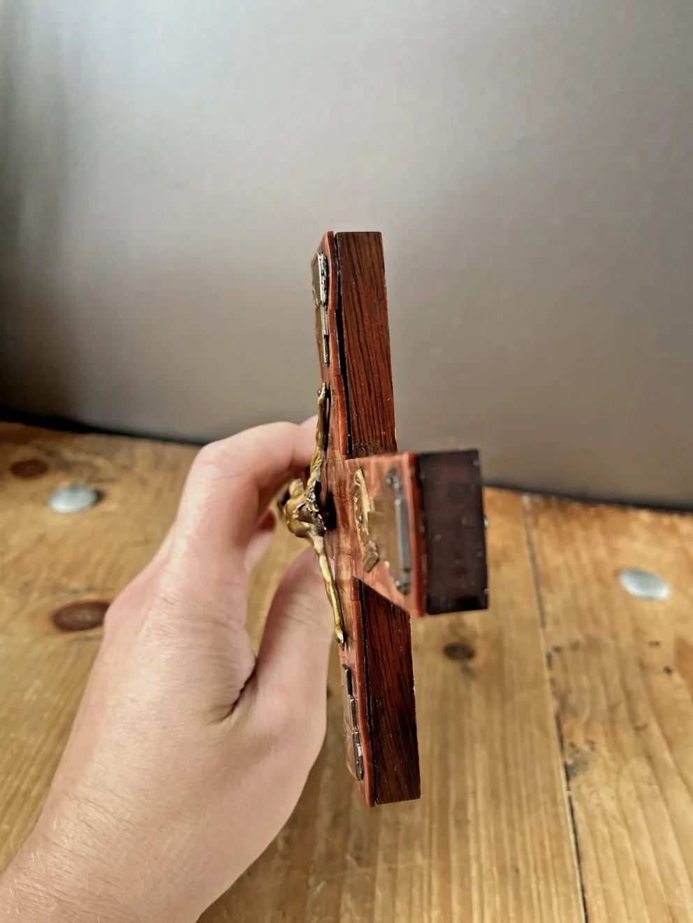 photo vinterior Antique Art Deco French Bakelite Gilded Wall Hanging Crucifix Church Cross Jesus