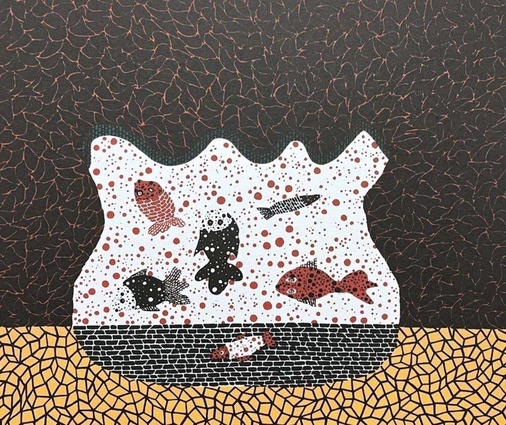After Yayoi Kusama, Goldfish Bowl, Lithograph, 1980s photo furniture