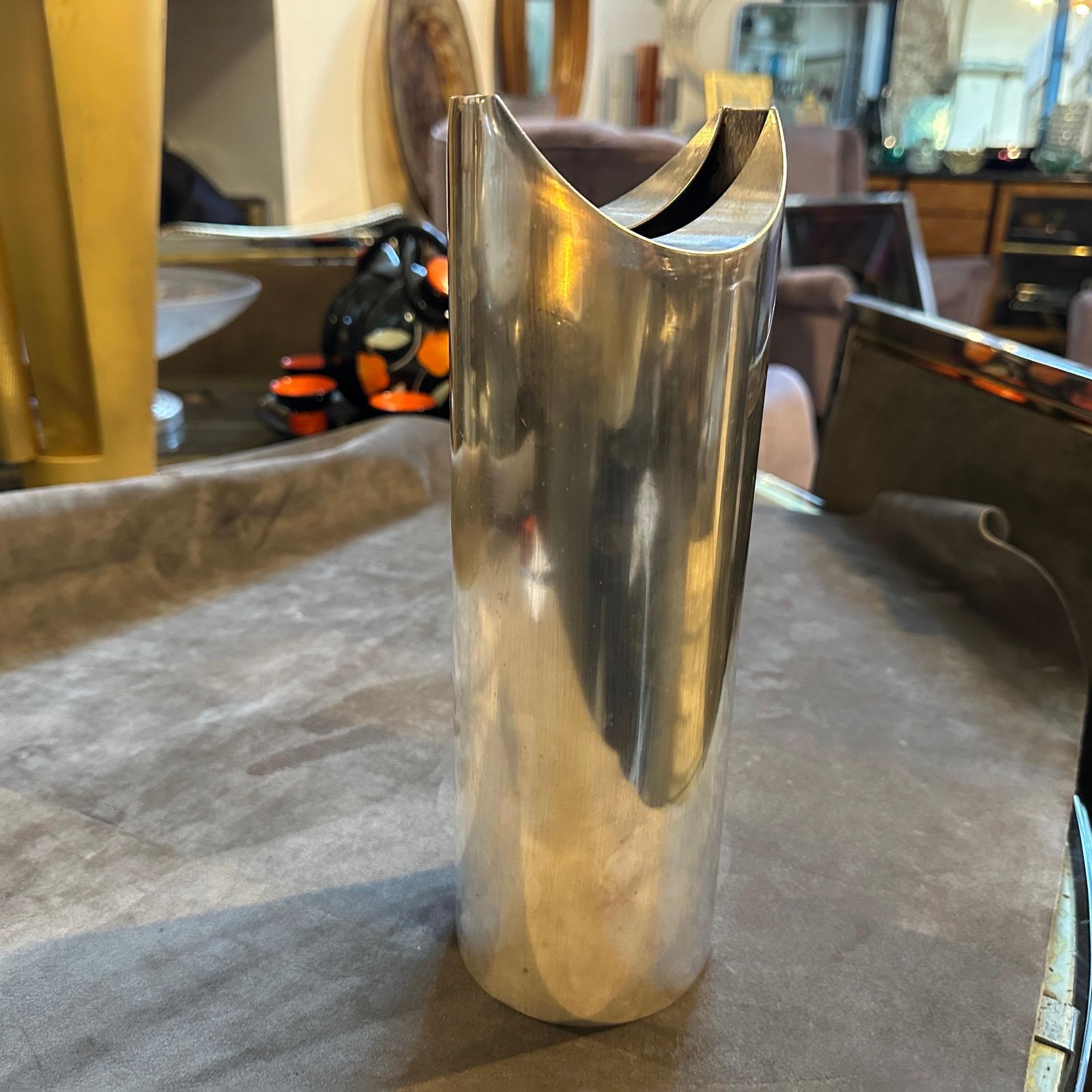 1970s Minimalist Silver Plated Sculptural Vase Designed By Lino Sabattini photo furniture