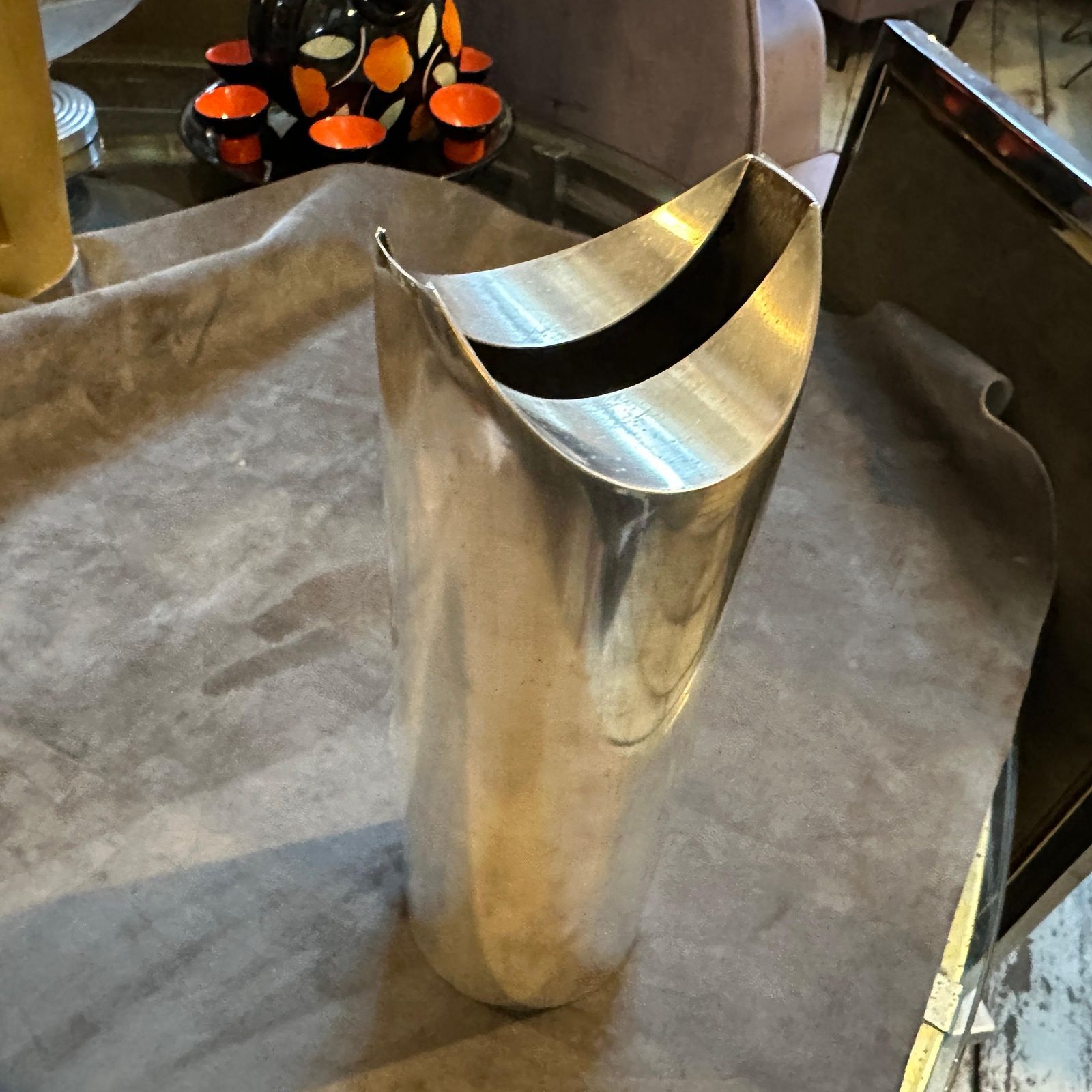 1970s Minimalist Silver Plated Sculptural Vase Designed By Lino Sabattini photo for sale