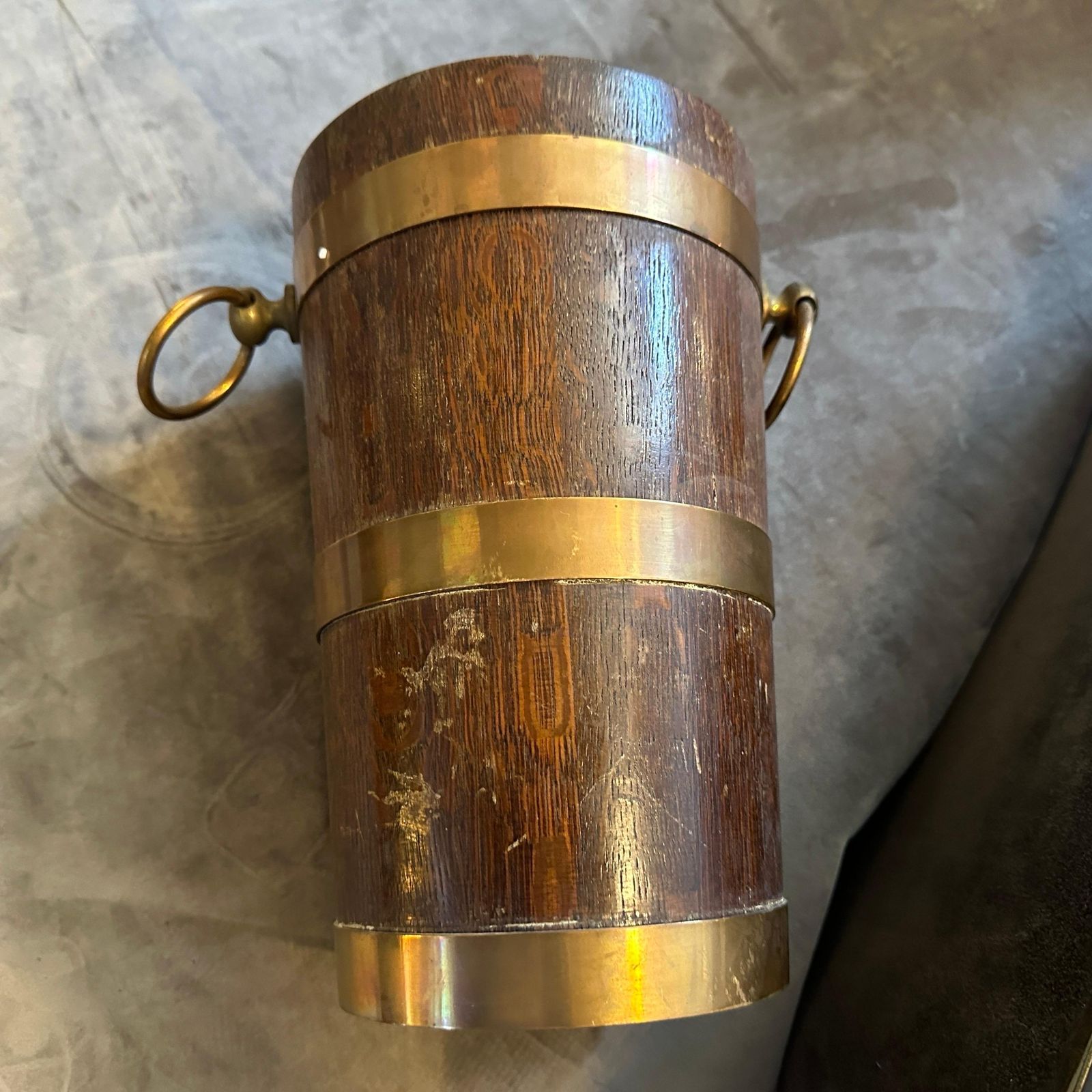 photo vinterior 1940s Art Deco Oak Wood And Copper French Wine Cooler By Geraud Lafitte