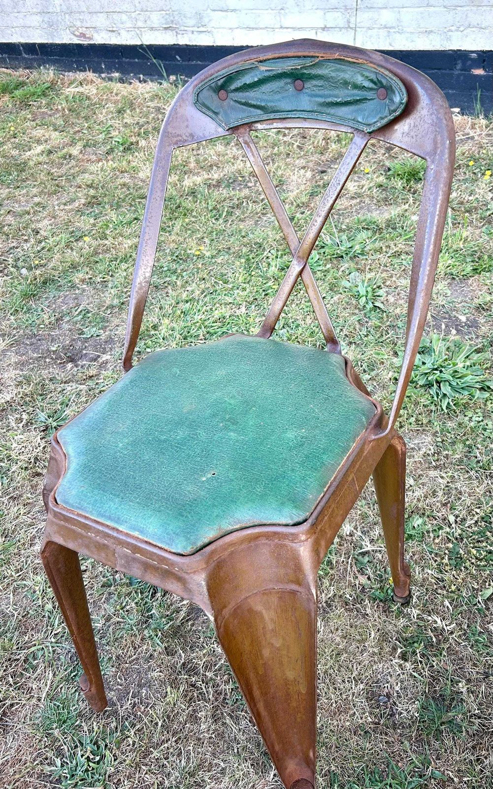 1930s Evertaut Industrial Cross Back Chair Vintage Antique Retro Metal Wooden Kitchen Factory Machinists Office Desk photo buy
