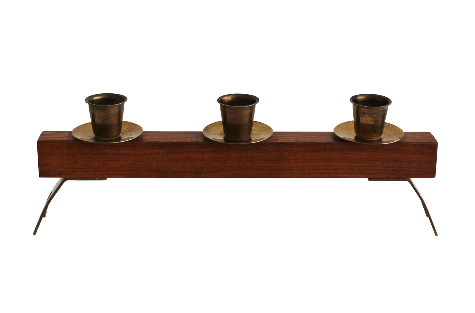 1960s Sculptural Wooden & Brass Candleholder