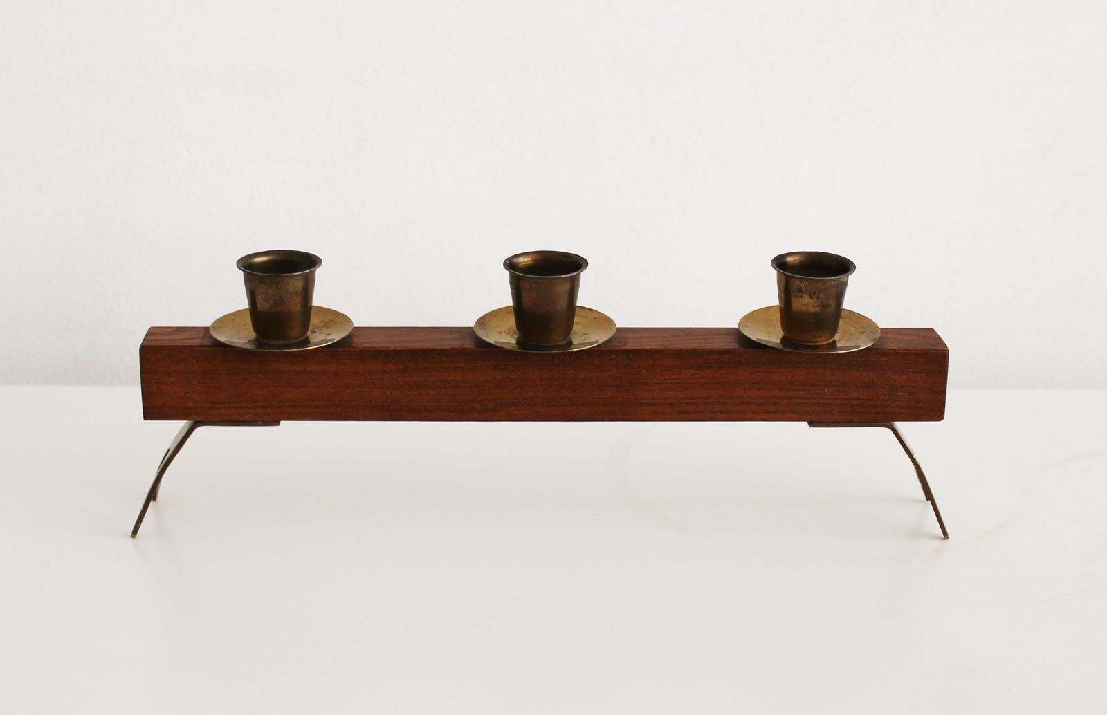 1960s Sculptural Wooden & Brass Candleholder photo furniture