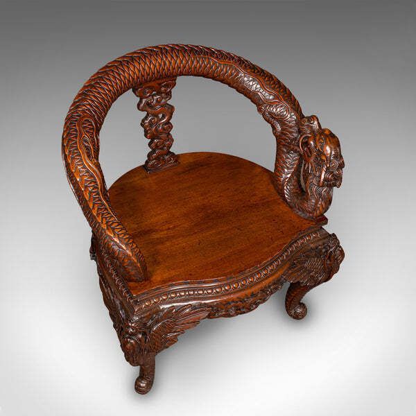 Vintage Decorative Elbow Chair, Oriental, Hall, Fireside, Dragon Seat, Art Deco photo vinterior