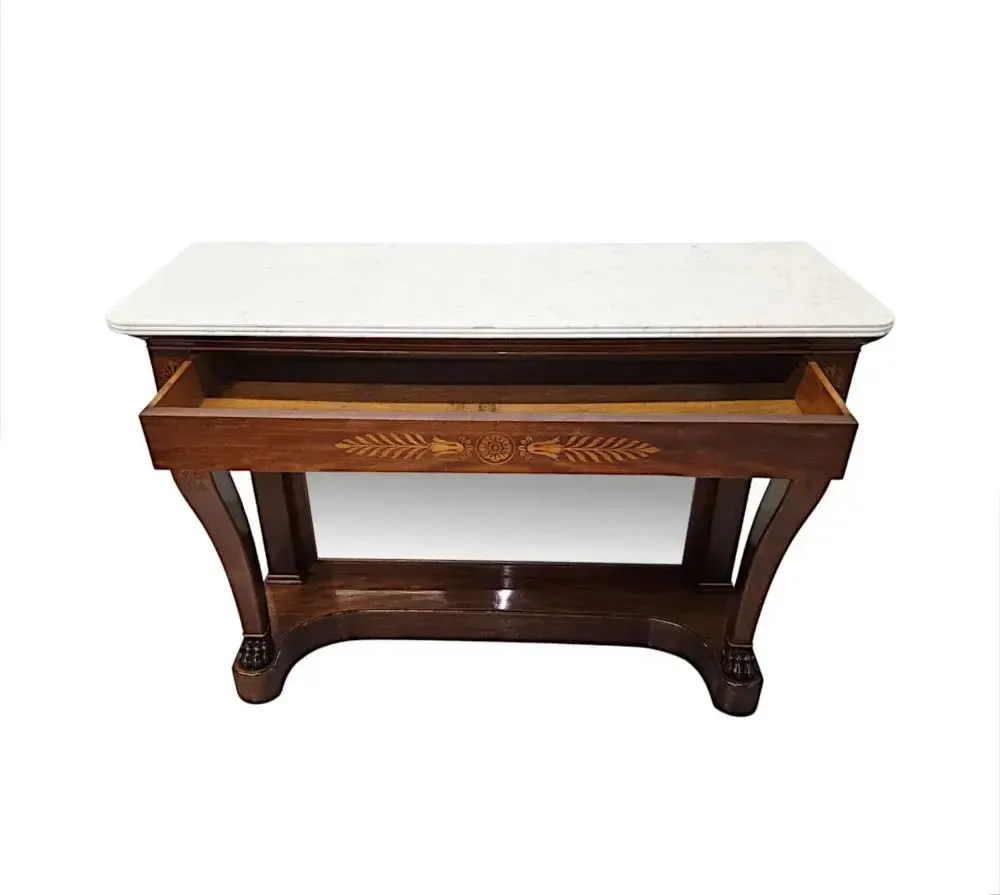 A Very Fine 19th Century Inlaid Marble Top Console Table photo for sale