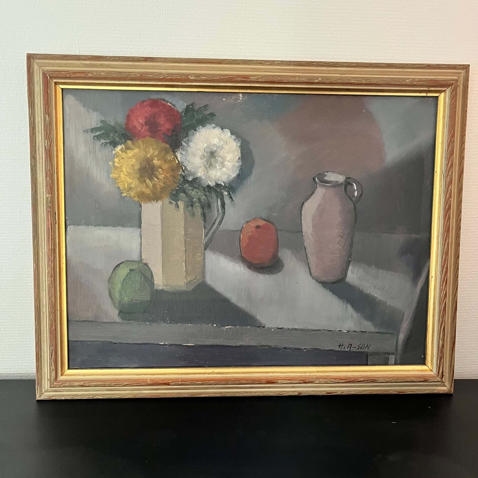 Still Life   Original Scandinavian Oil Painting. photo furniture