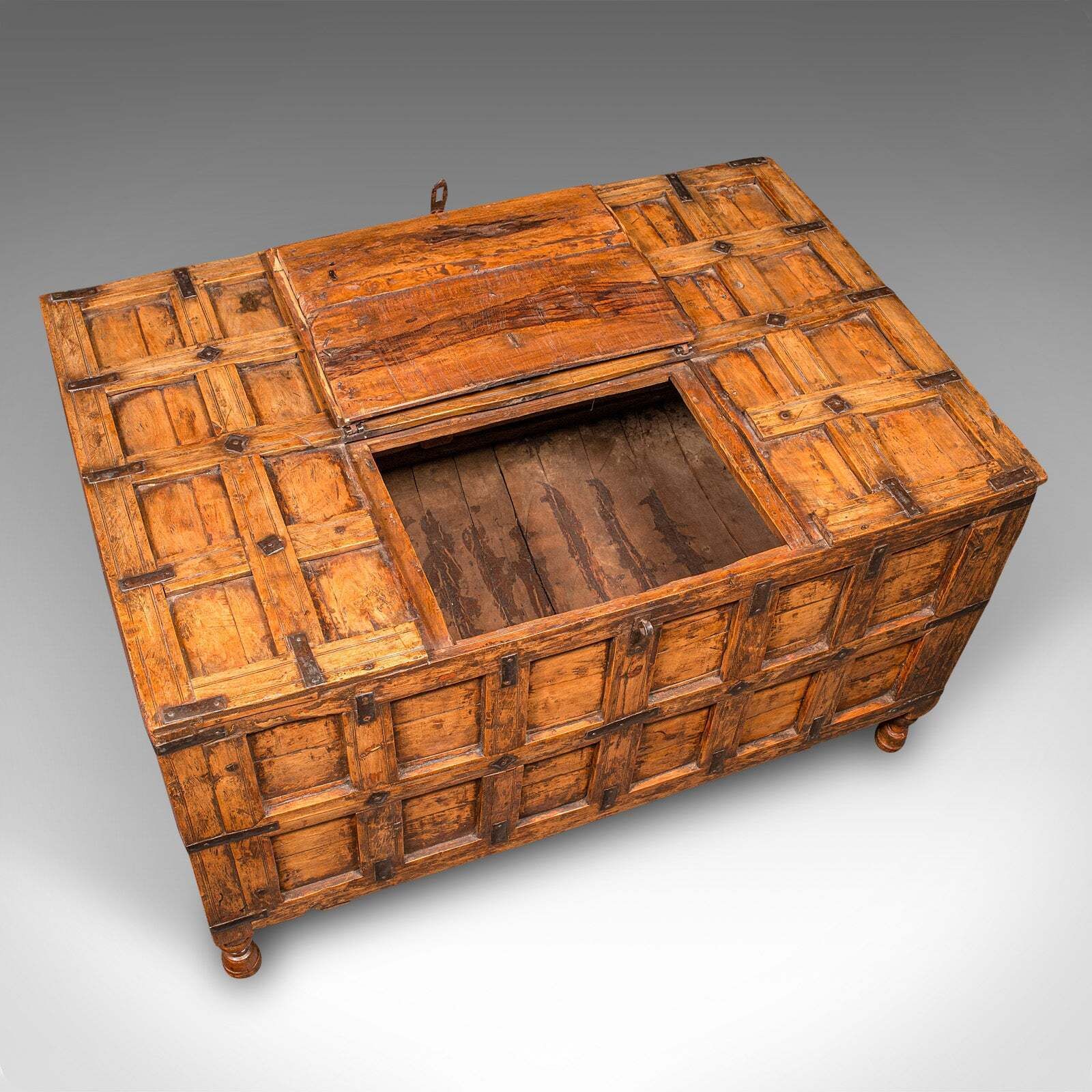 Vintage Storage Chest, Indian Pine Pithara Trunk, Colonial Revival, Coffee Table photo vintage