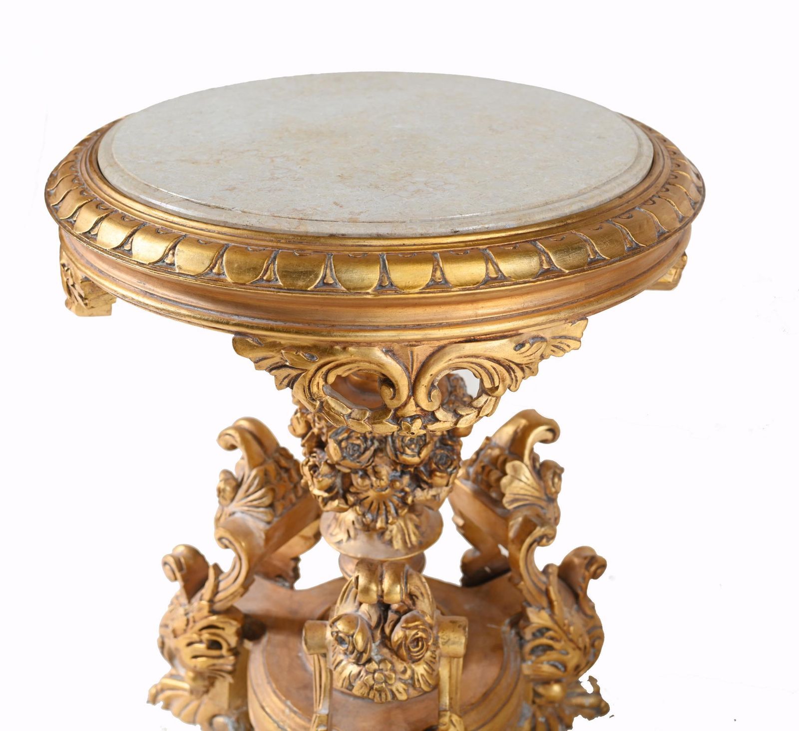 Pair Italian Rococo Side Tables Gilt Carved Pedestals photo vintage