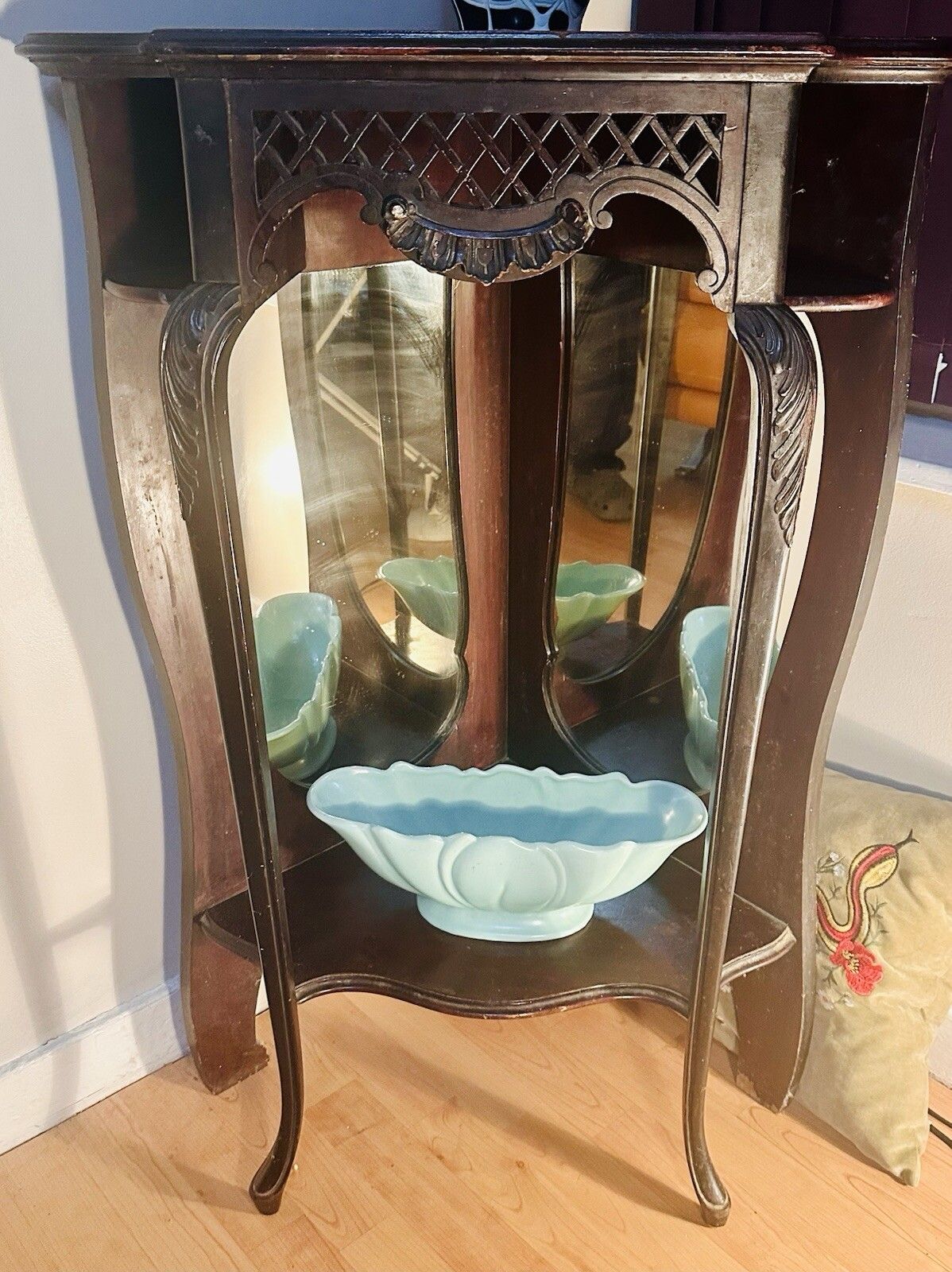 Antique Victorian Ebony & Rosewood Mirrored Display  Cabinet Ebony Caribole Leg photo Furniture