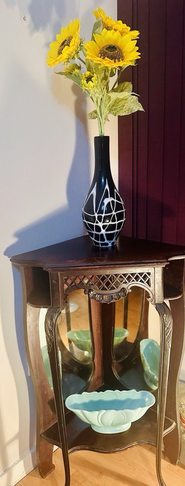 photo furniture Antique Victorian Ebony & Rosewood Mirrored Display  Cabinet Ebony Caribole Leg