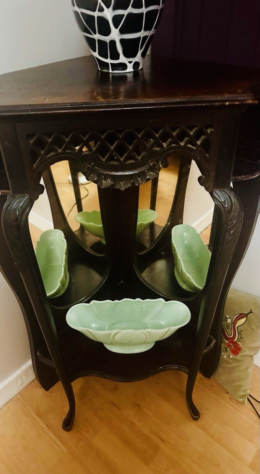 364.0 Antique Victorian Ebony & Rosewood Mirrored Display  Cabinet Ebony Caribole Leg photo
