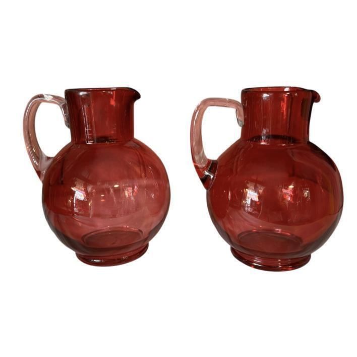 Pair Of Victorian Cranberry Glass Jugs