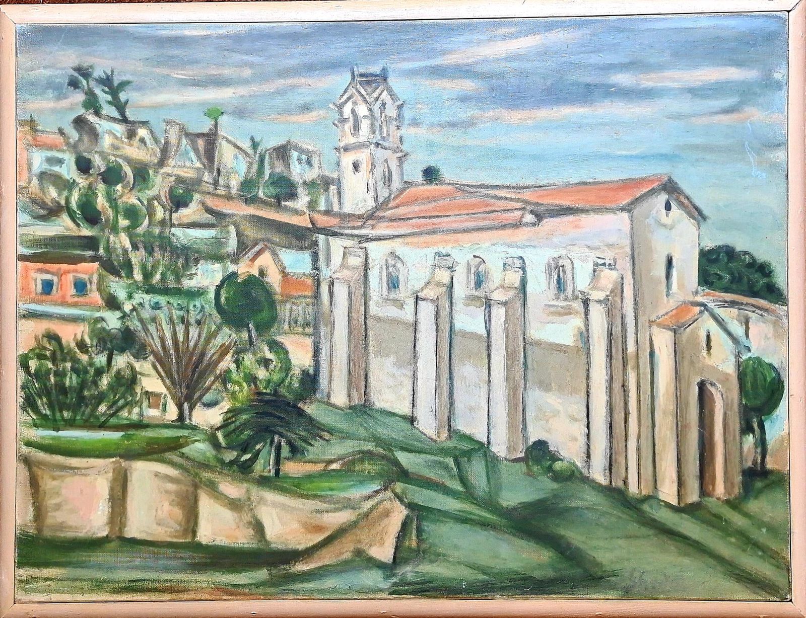 Mid Century Painting Of A Church, In A Monastery Garden From The 1950s By Shedlin (Reginald Schoedelin) photo furniture