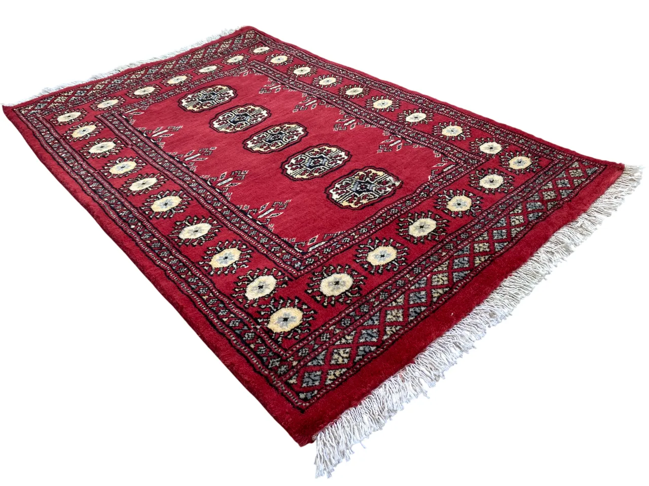 Unique Red Bokhara Rug Boho Tribal Area Carpet photo vintage