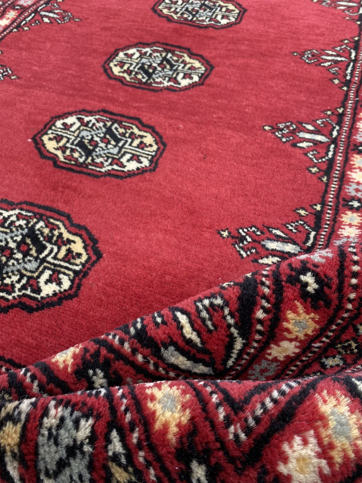 Hand Knotted Bokhara Rug Geometric Wool Carpet 3x4 photo vintage