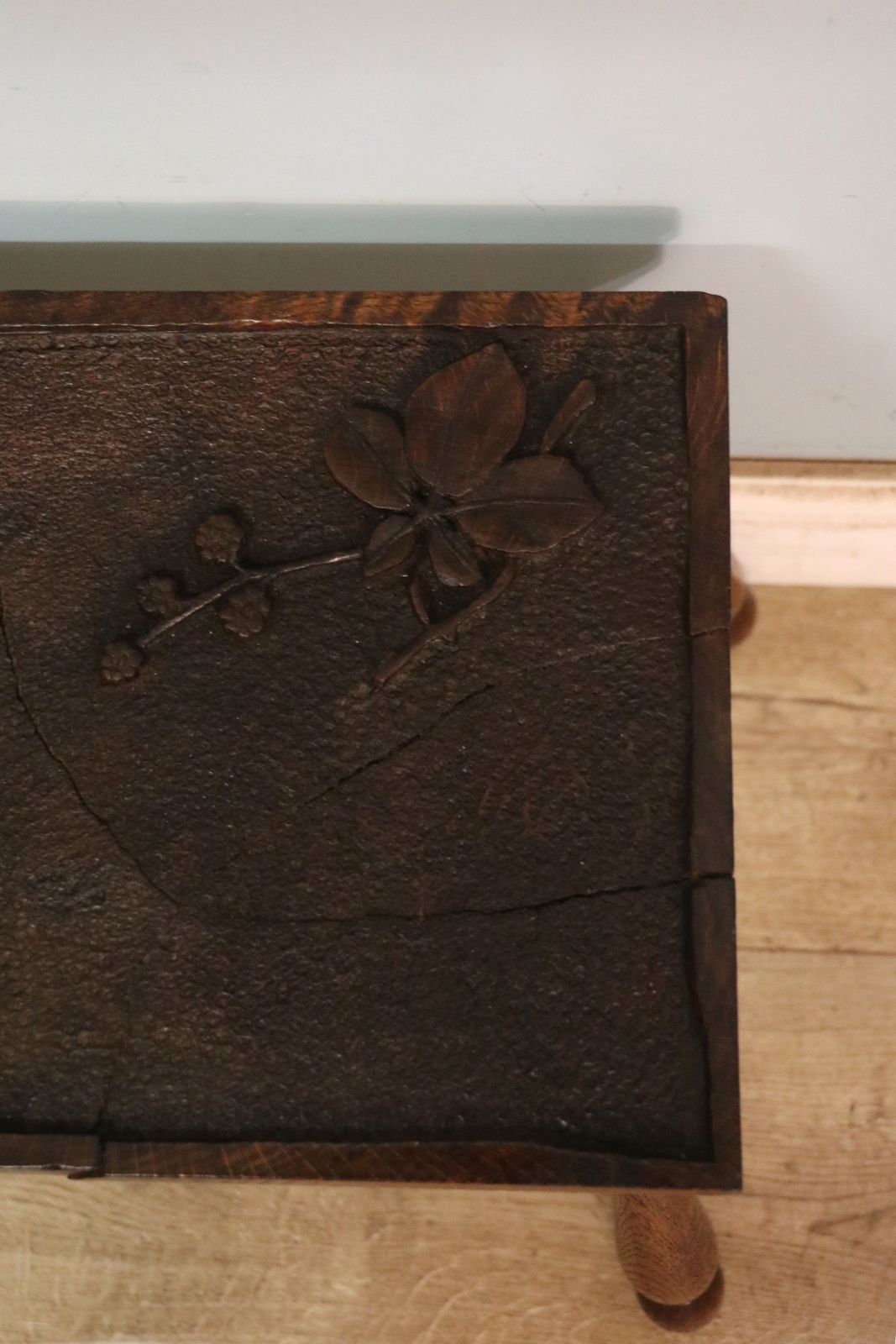 A Unique And Lovely Side Late 19th Century Oak Side Table The Top Beautifully Hand Carved  Bramble And Blackberry Decoration. photo 245.0