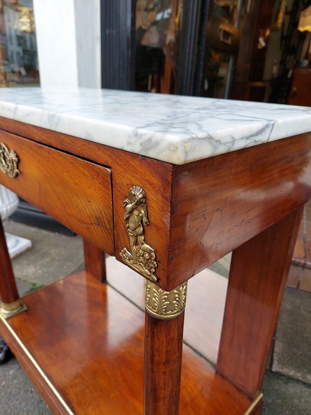 Early 20thc French Figured Mahogany Console Table photo for sale