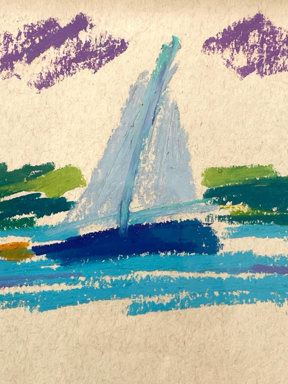 Abstract Minimalist Vintage Pastel On Paper Drawing Of Landscape By The Ocean With Sailboat By Hans Gregersen   Danish Art From The 1990s photo Art