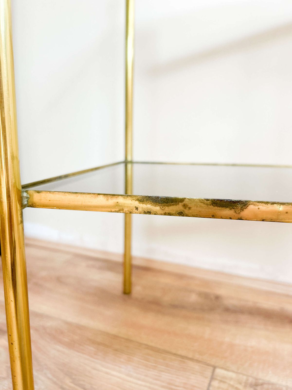 Pair Of Brass & Smoked Glass Side Tables | Bedside Tables photo Furniture