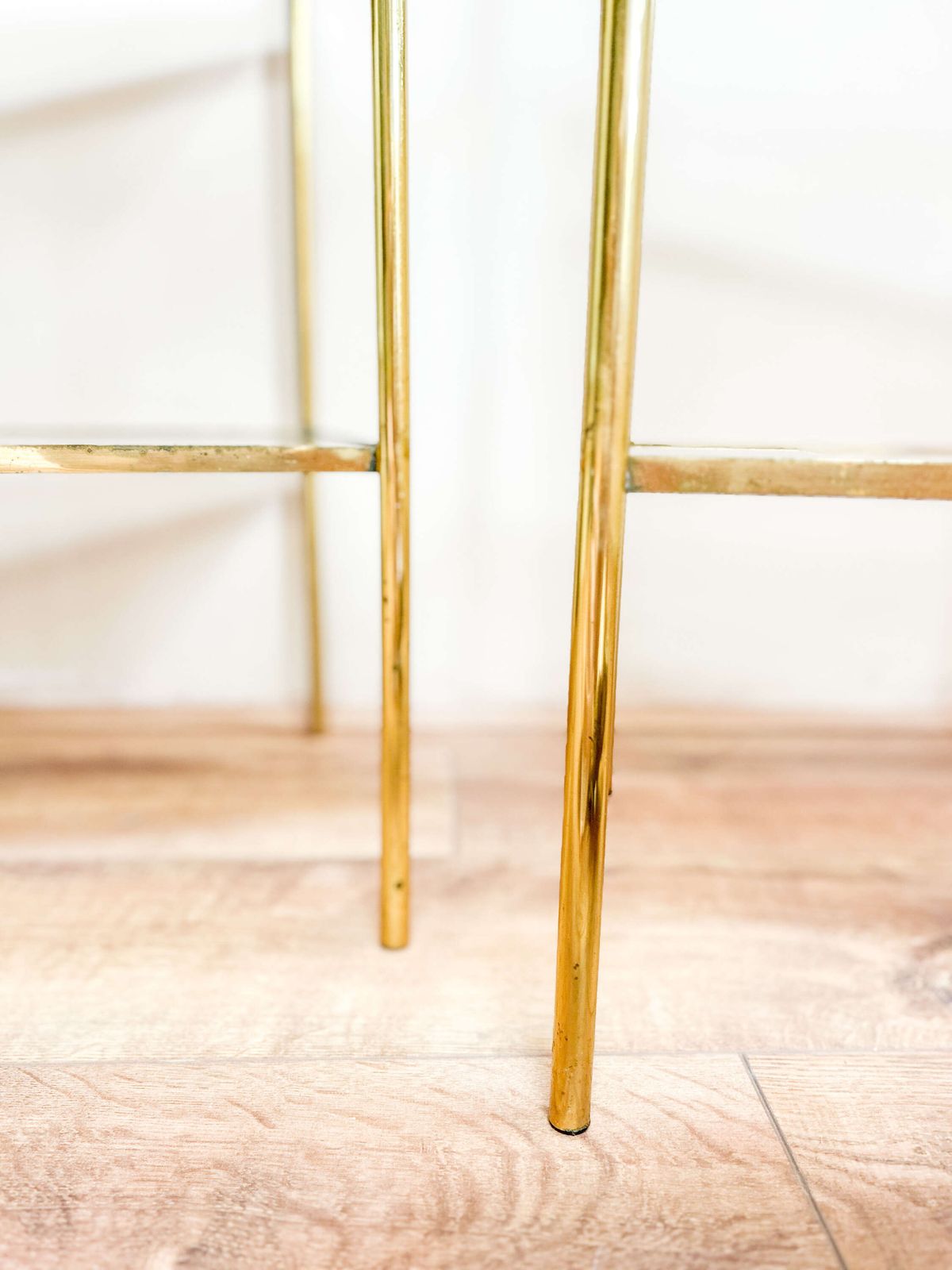Pair Of Brass & Smoked Glass Side Tables | Bedside Tables photo vintage