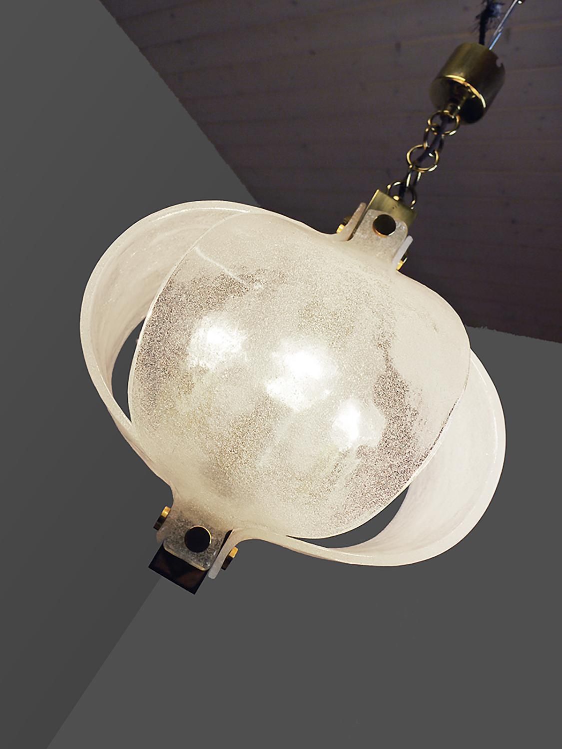 Frosted Murano Tulip Chandelier Pendant Glass & Brass By Kaiser, Germany, 1970s photo vinterior
