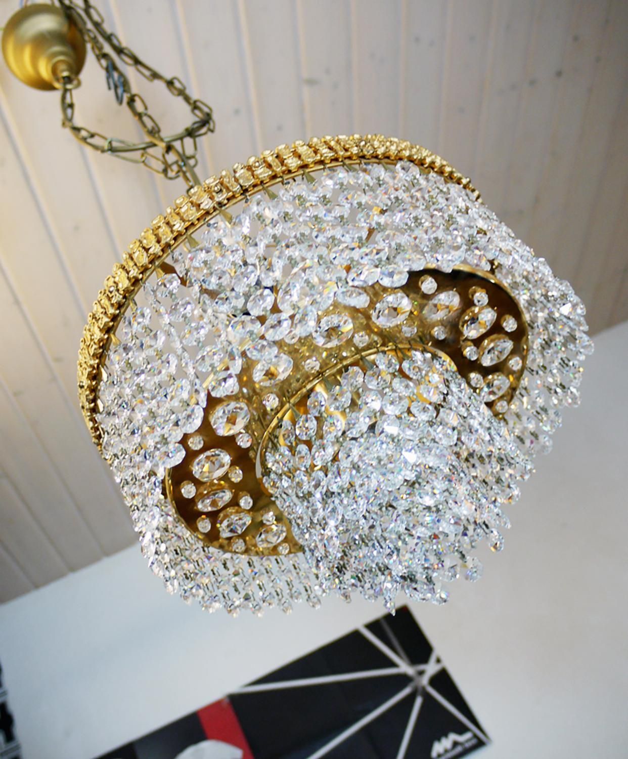 Palwa Bubbles Chandelier Crystal & Gilt Brass By Ernst Palme, Germany, 1960s photo for sale