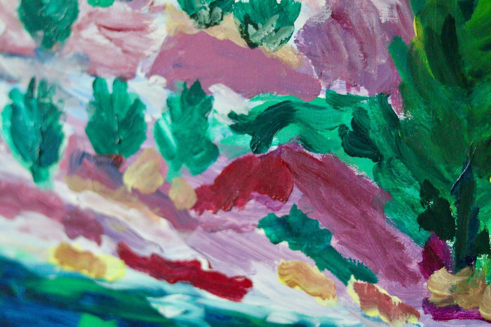 Original Vintage Acrylic On Panel – “Colourful Landscape Motif” By Erp – Framed | 54 X 51 Cm (21.3 X 20.1 In) photo vintage