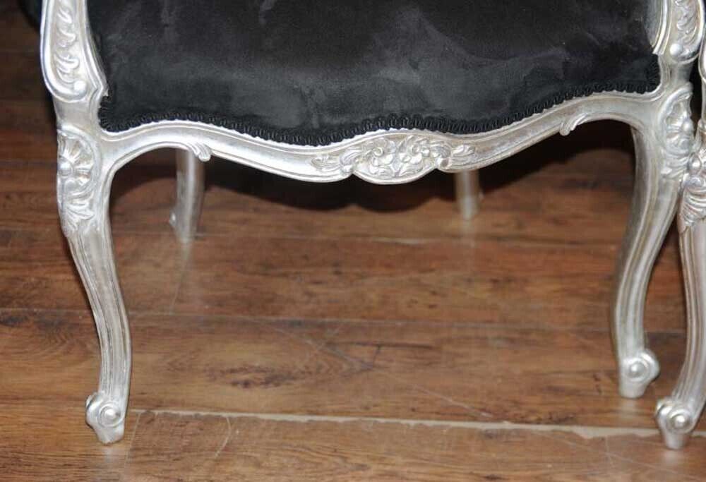 Pair Silver Rococo French Arm Chairs Fauteils Armchairs photo furniture