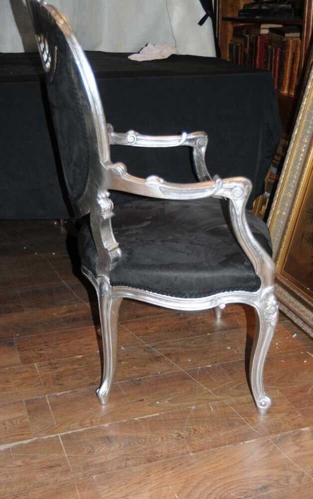 1295.0 Pair Silver Rococo French Arm Chairs Fauteils Armchairs photo
