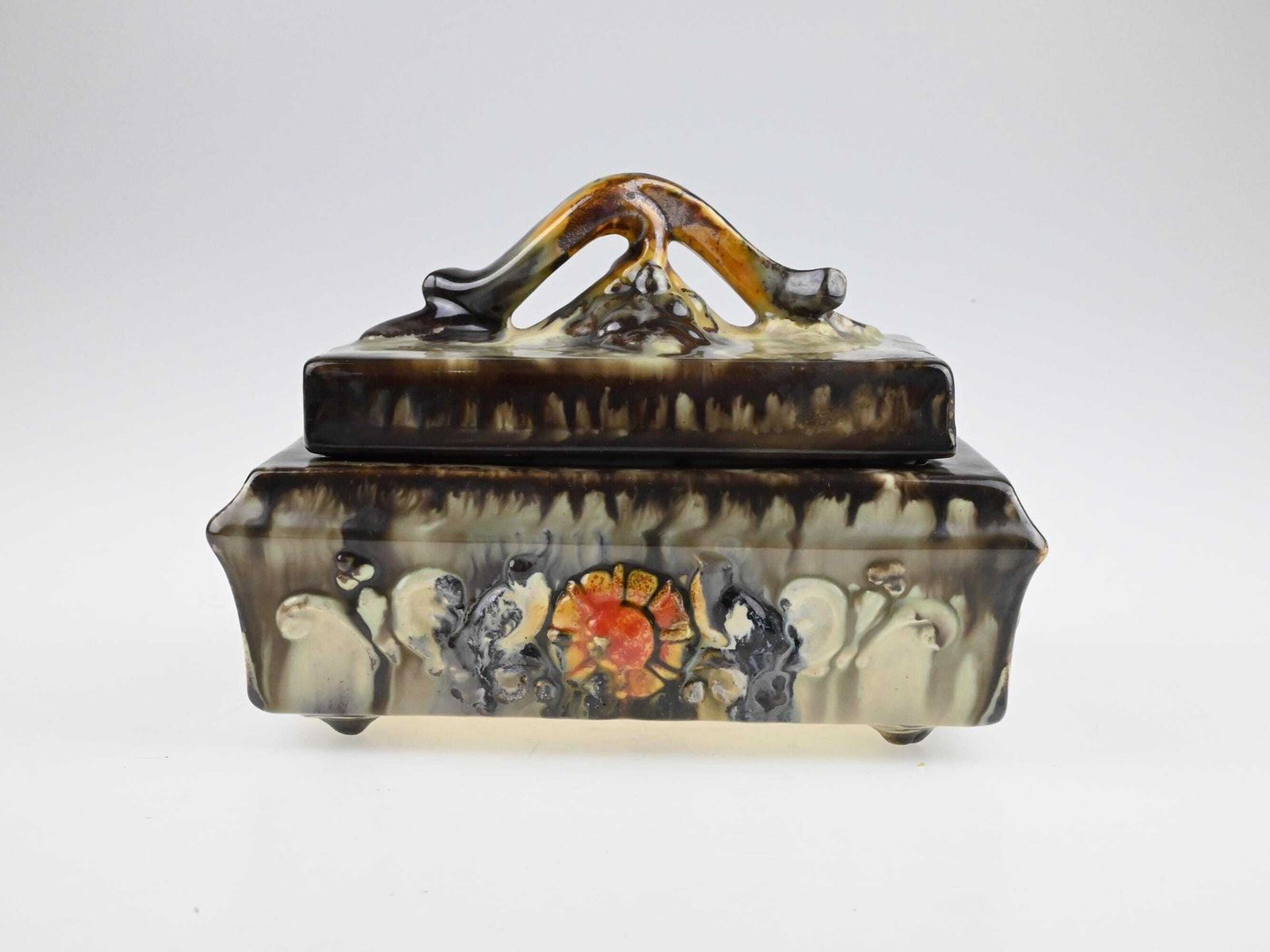 Antique German Art Deco Ceramic Box With Lid, German Pottery, Ceramic Box, Antique Trinket Box, Decorative Box, Collectible Ceramic