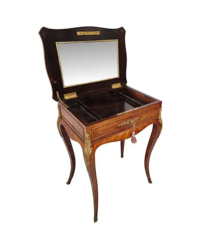A Very Rare 19th Century Inlaid Ormolu Mounted Work Or Lamp Table Stamped 'Tahan Paris' photo Furniture