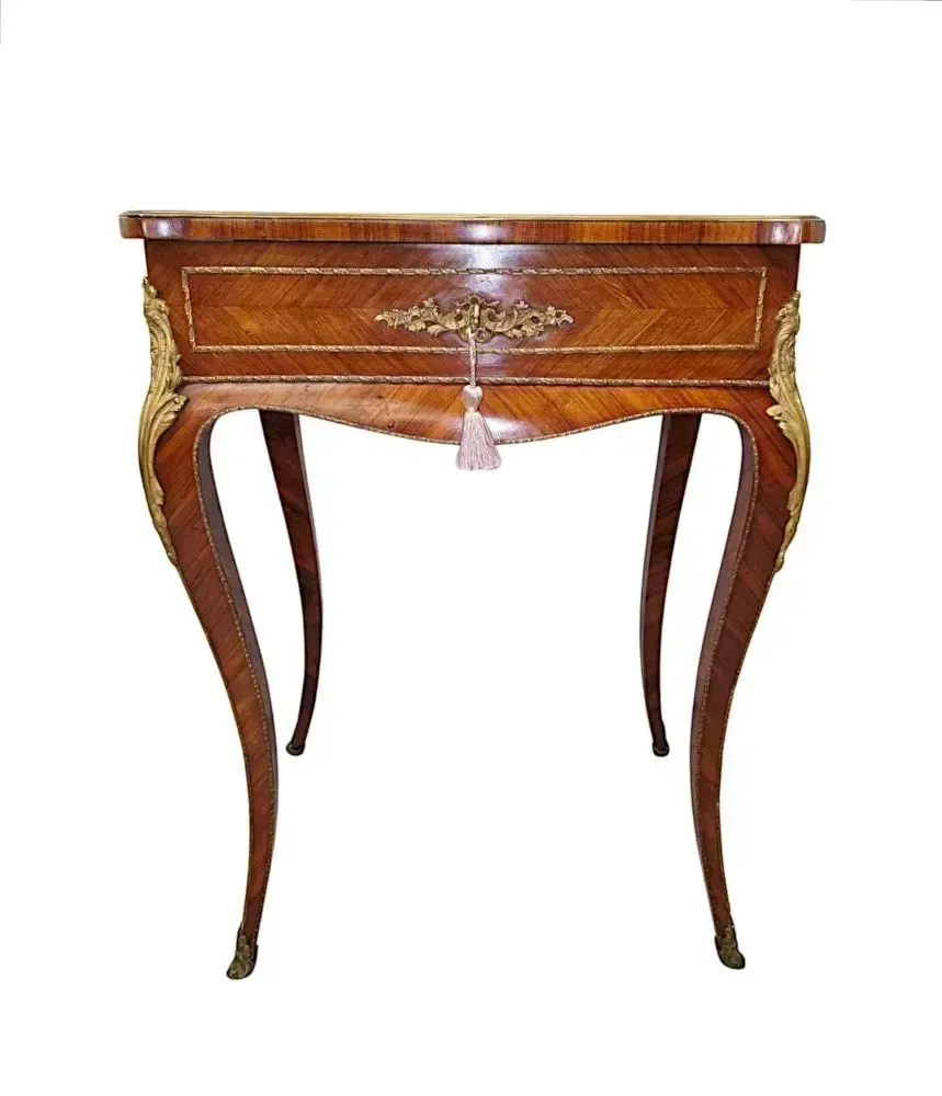 A Very Rare 19th Century Inlaid Ormolu Mounted Work Or Lamp Table Stamped 'Tahan Paris' photo vintage