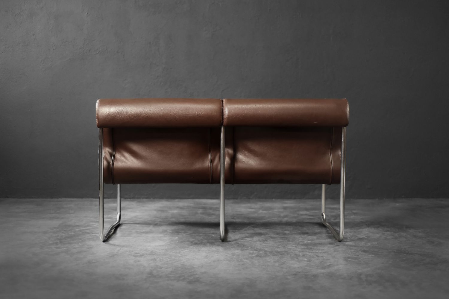 Mid Century Modern German 2 Seater Brown Steel Frame Lounge Sofa, 1970s photo furniture