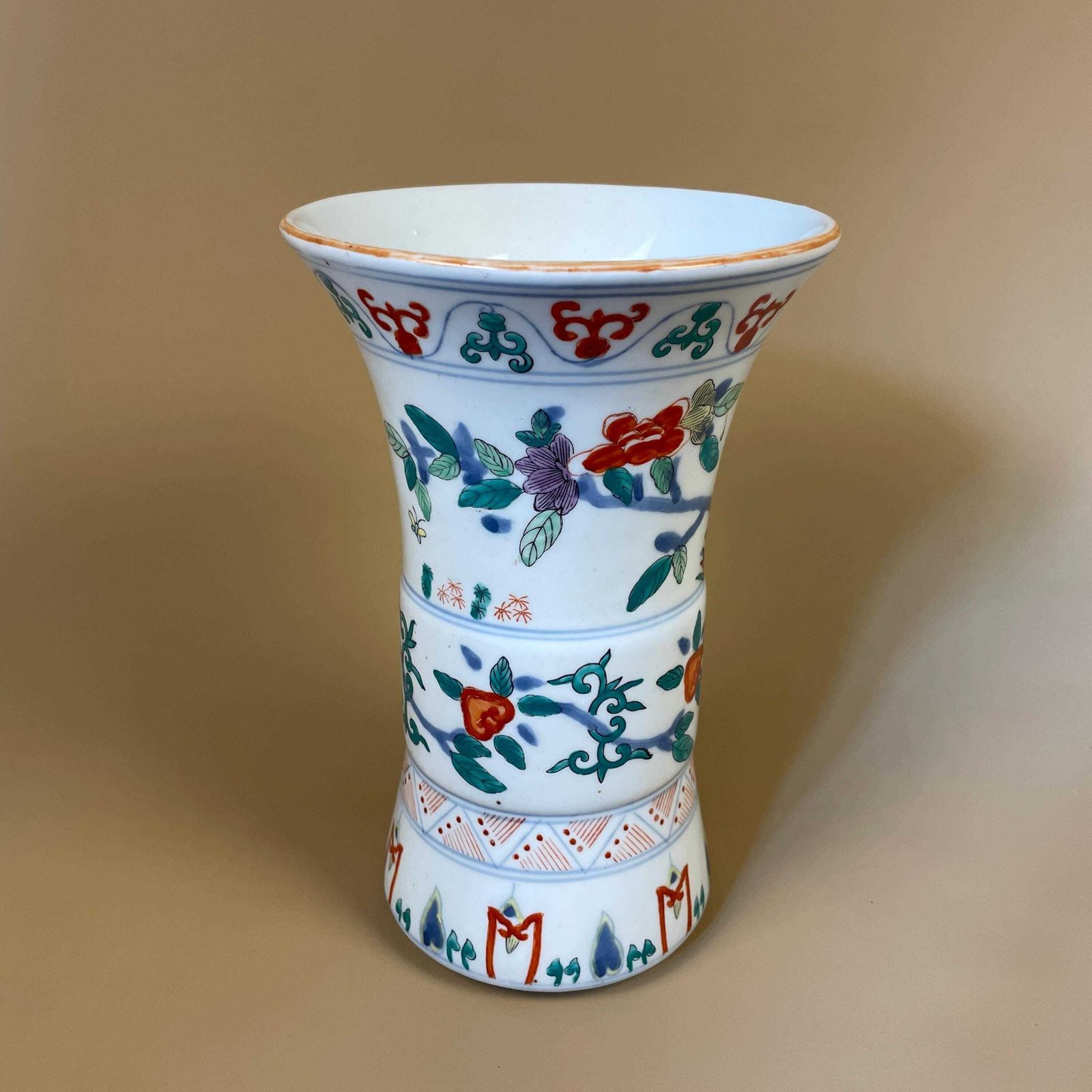 Oriental Chinese Vase Decorative Ceramic Pot Antique Asian Hand Painted Blue White Prunus Pattern Floral Decorative Funnel photo for sale