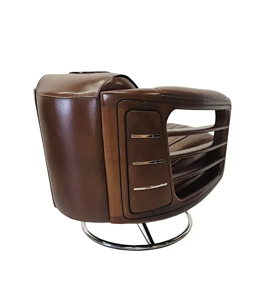 A Fabulous Handmade Walnut And Chrome Revolving Leather Armchair photo vinterior