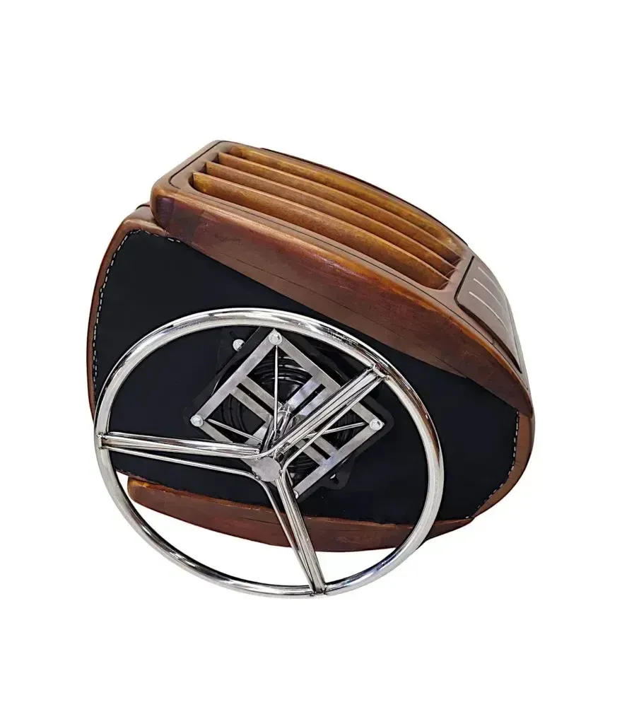 A Fabulous Handmade Walnut And Chrome Revolving Leather Armchair photo vintage