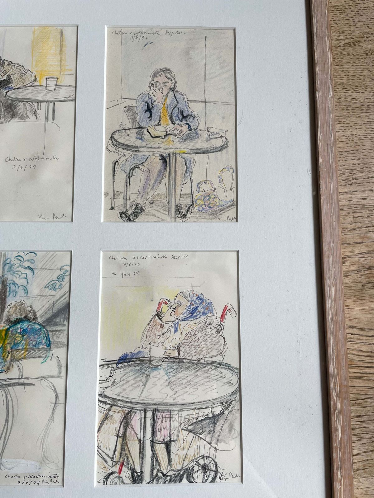 Original Signed Set Of 4 Pencil & Ink Drawings Signed By Virginia Powell Titled 96 Years And Others photo furniture