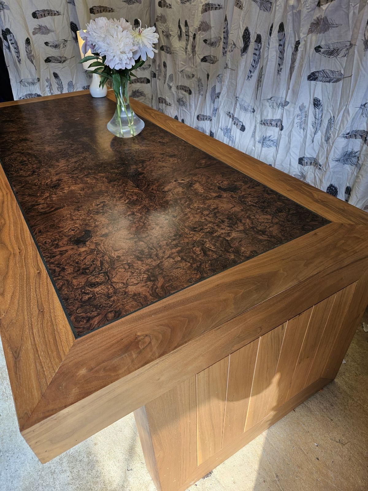 Bespoke Large Oak Desk With A Walnut Inlay And A Glass Overlay photo furniture