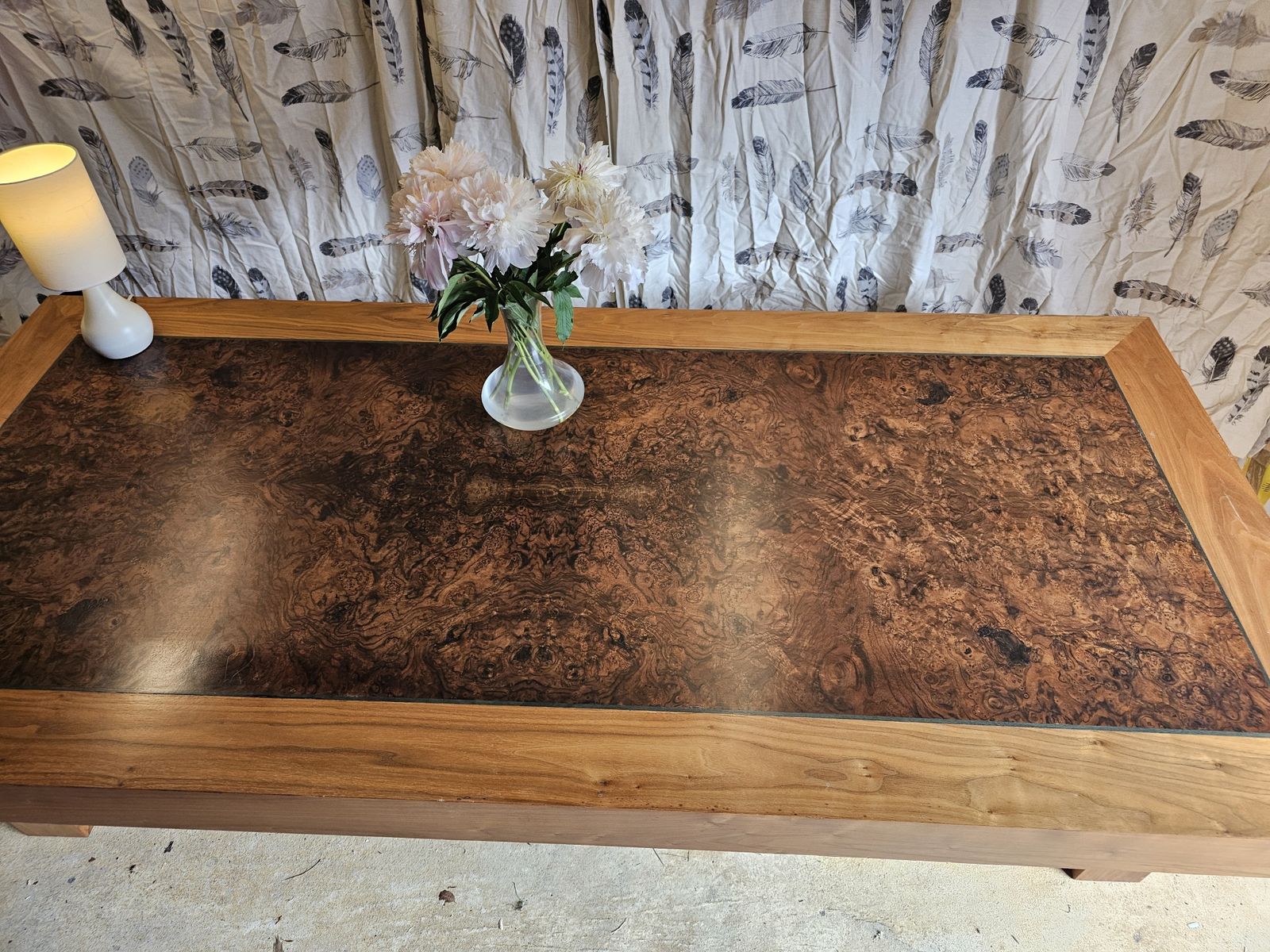 Bespoke Large Oak Desk With A Walnut Inlay And A Glass Overlay photo for sale