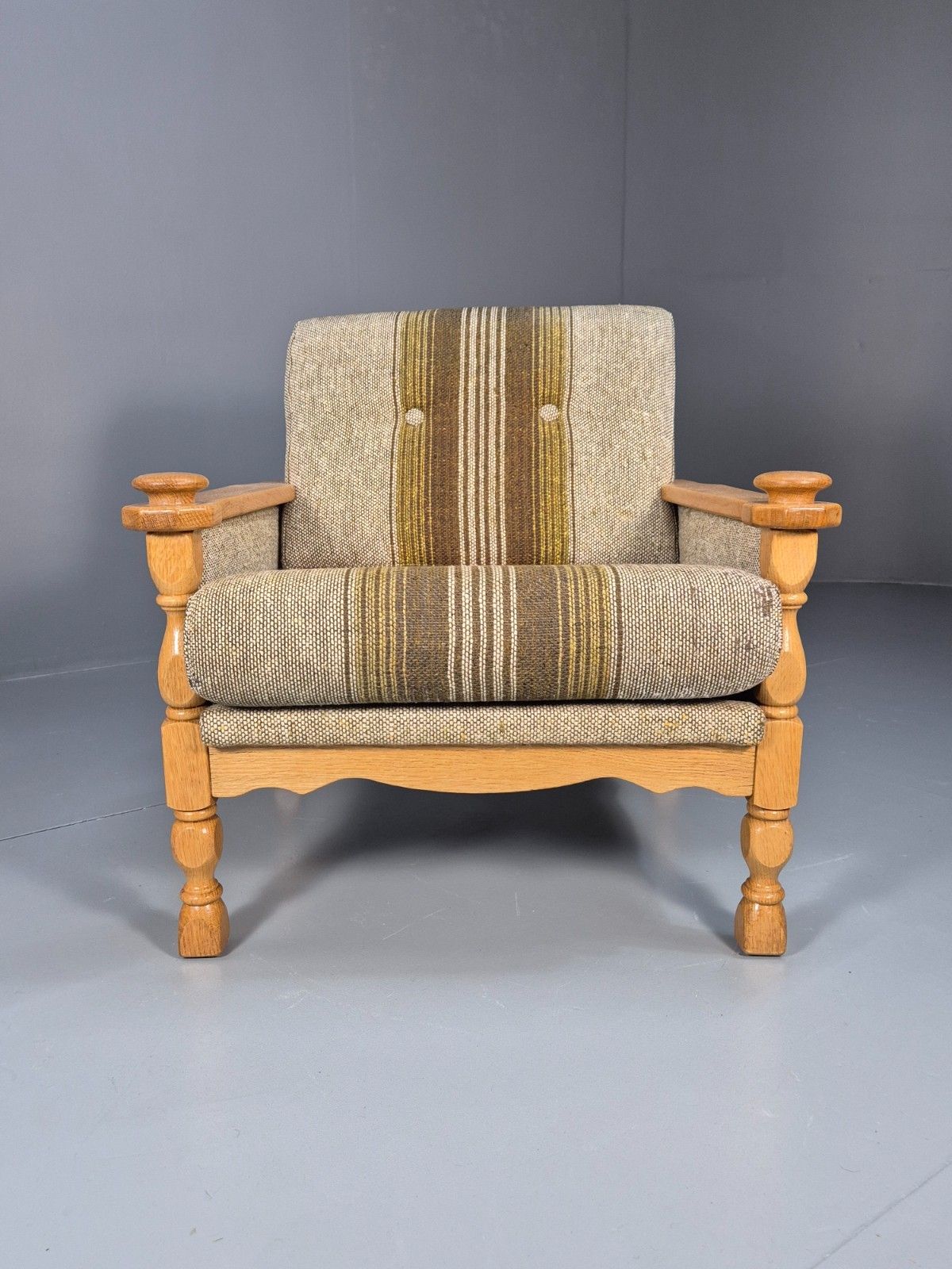Vintage Danish Kjaernulf Style Oak And Wool Lounge Chair  1970s Eb9714 Mnor photo for sale