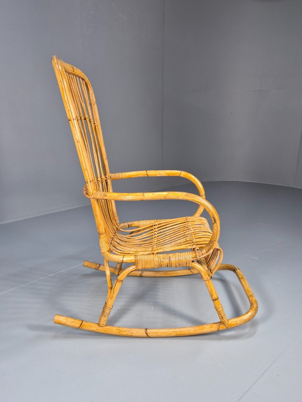Vintage Franco Albini Style Cane Rattan Rocking Chair 1970s Retro Eb9702 Vber photo 200.0
