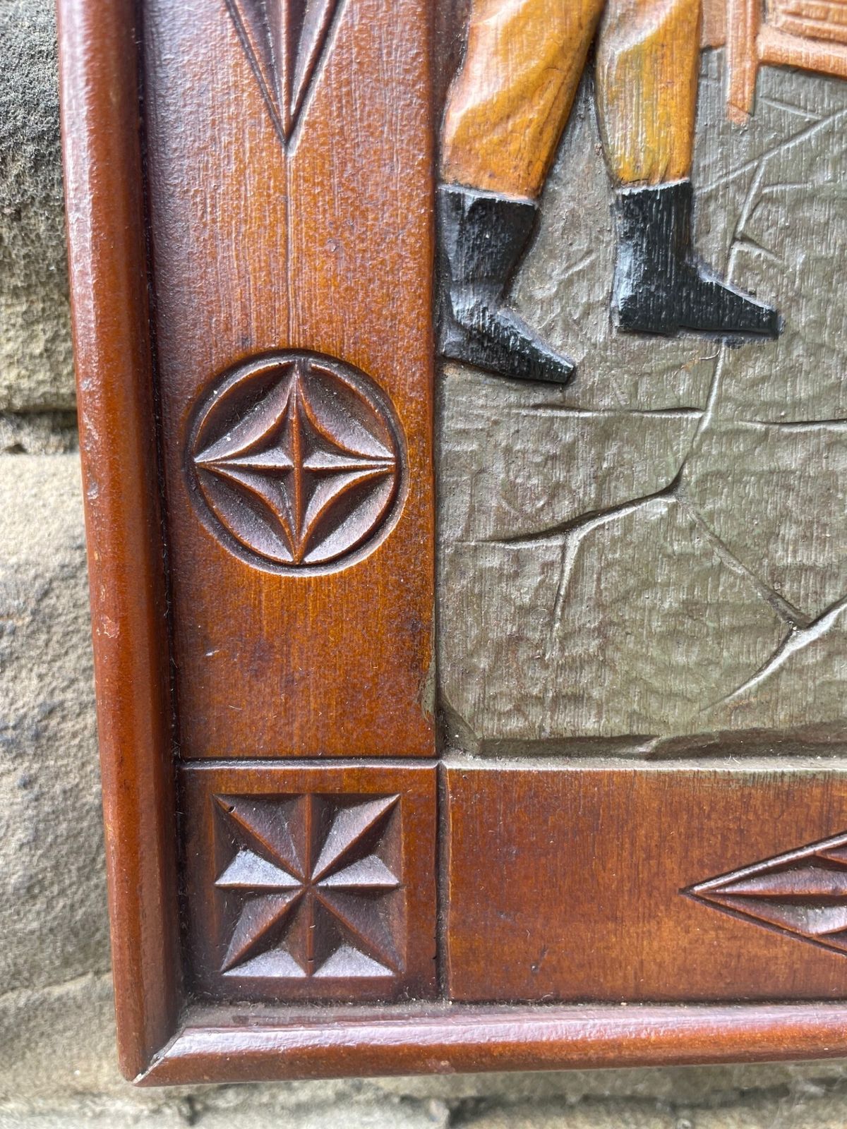 Arts & Crafts Signed Carved Walnut Panel photo for sale