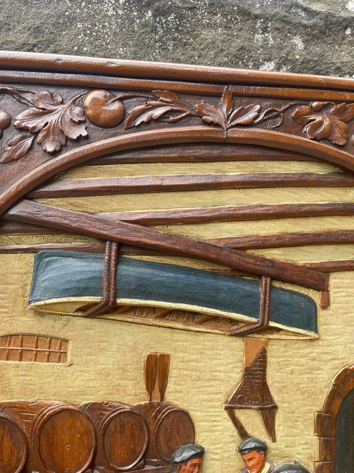 Arts & Crafts Signed Carved Walnut Panel photo vintage