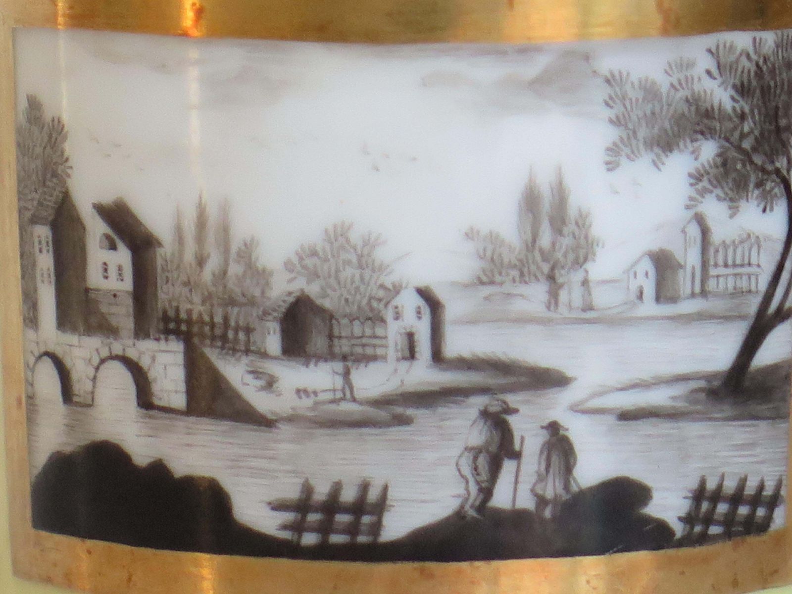 Old Paris Porcelain Coffee Can & Saucer Lemon Engrisaille, French Ca 1800 photo vintage