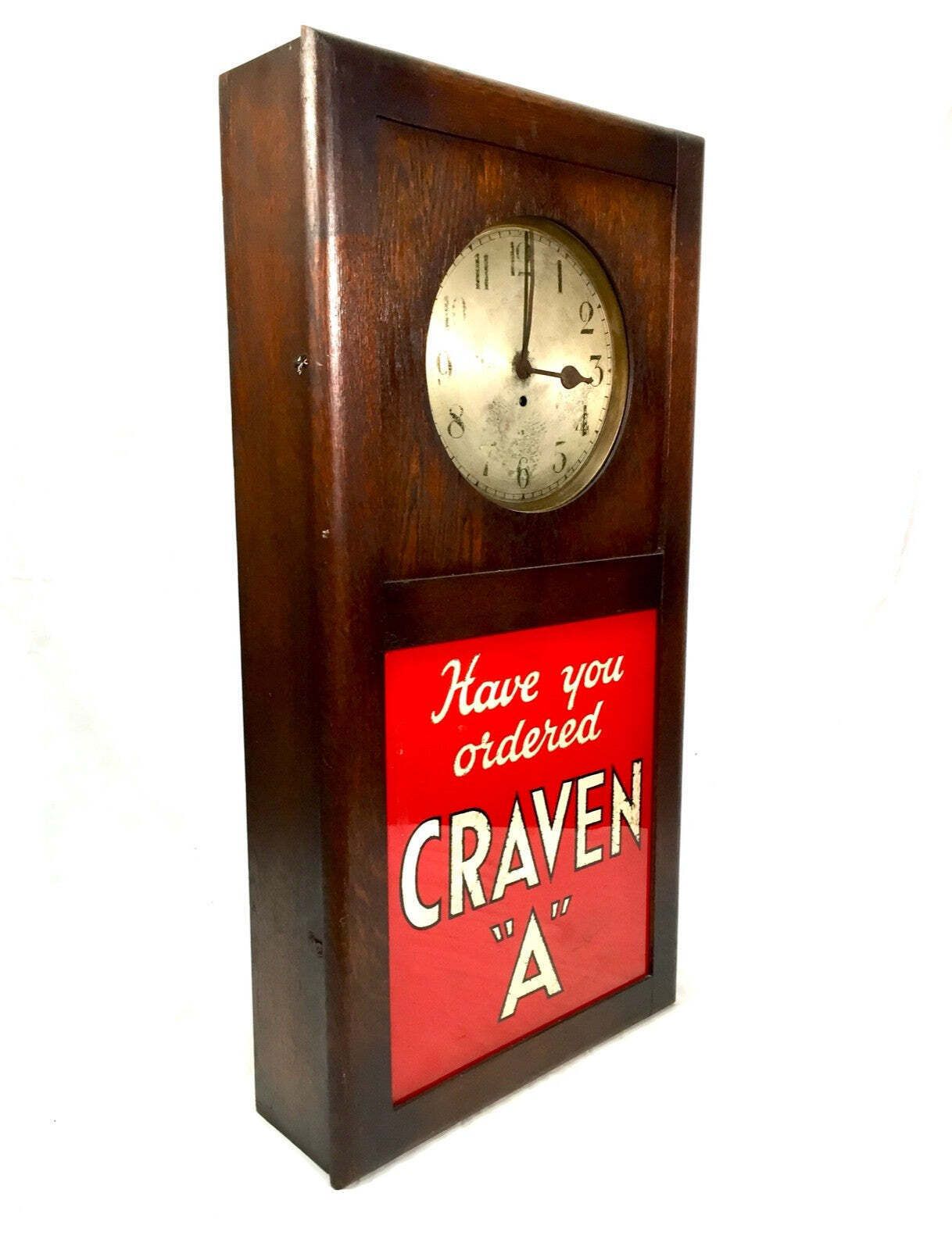 Antique Advertising Large Craven A Tobacco / Cigarettes Clock & Sign C.1940