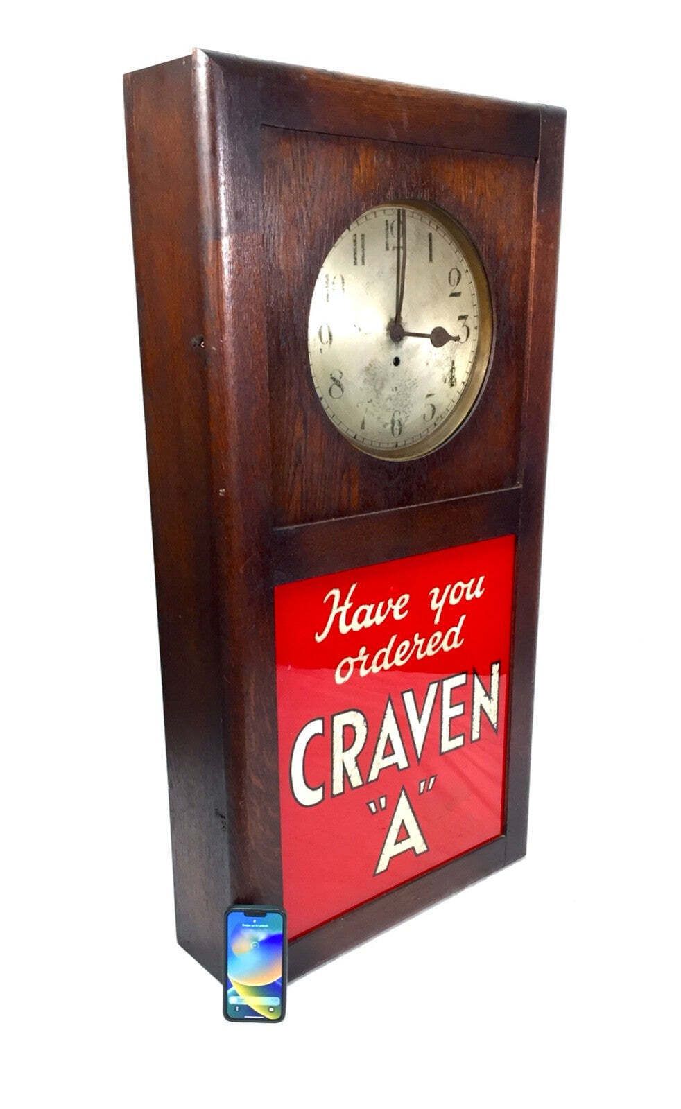 photo vintage Antique Advertising Large Craven A Tobacco / Cigarettes Clock & Sign C.1940