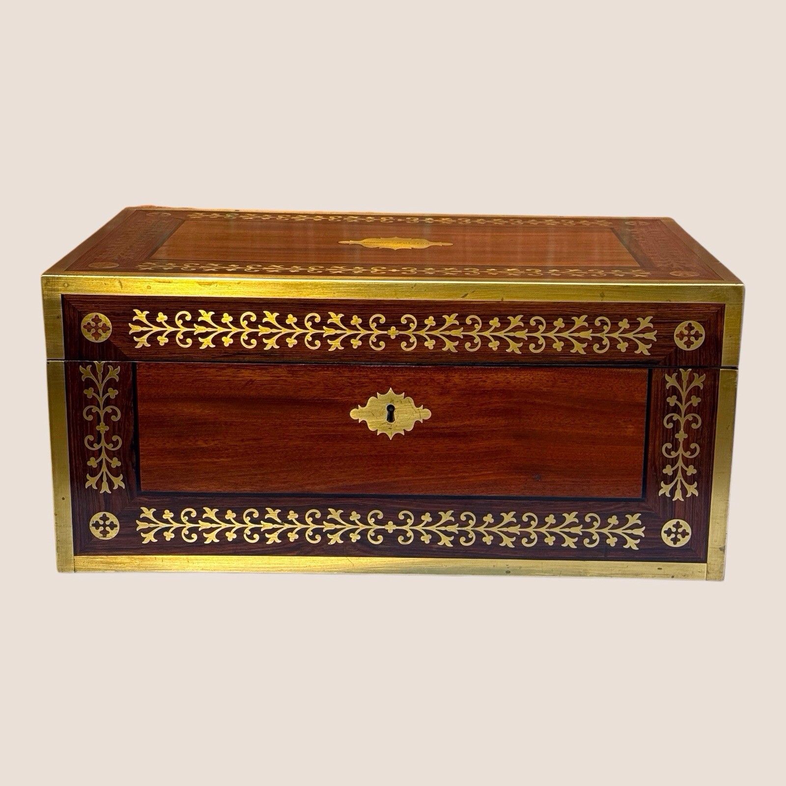 Antique Regency Mahogany & Brass Inlaid Campaign Writing Slope Box With Drawer photo 2500.0