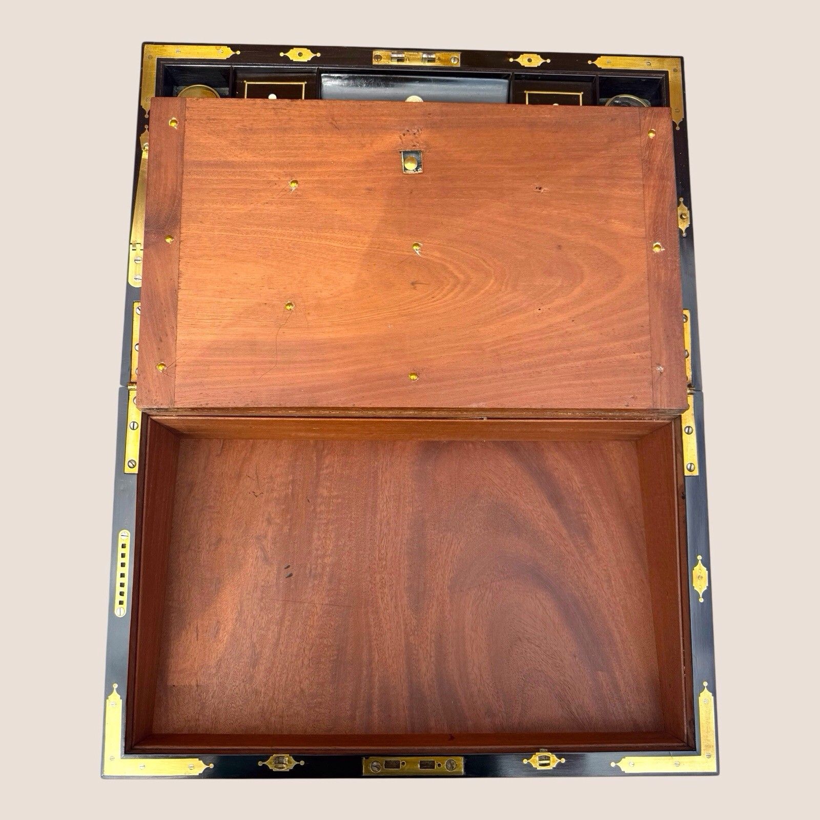 Antique Regency Mahogany & Brass Inlaid Campaign Writing Slope Box With Drawer photo buy