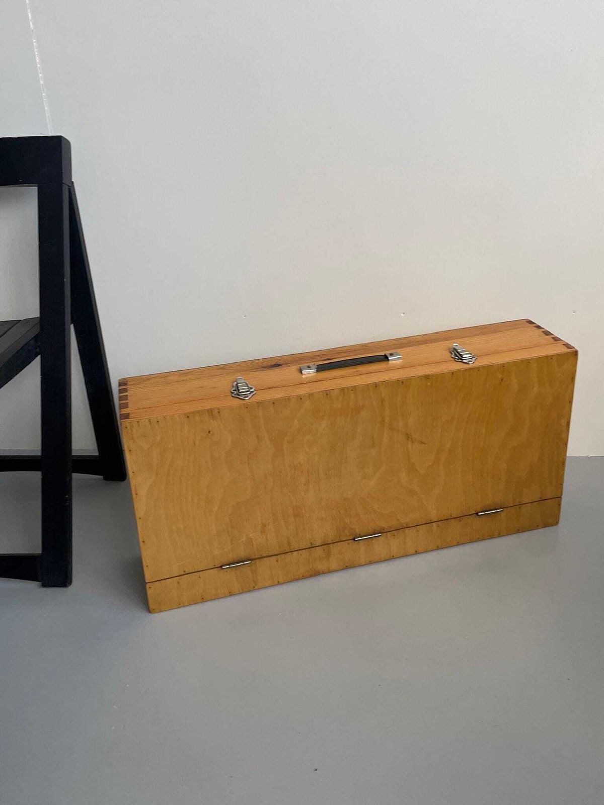 Varnished Pine Large Wooden Tool Box Craft Vintage Storage